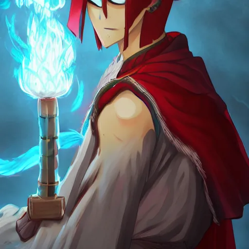 Image similar to portrait of papyrus as a pyromancer, anime fantasy illustration by tomoyuki yamasaki, kyoto studio, madhouse, ufotable, trending on artstation