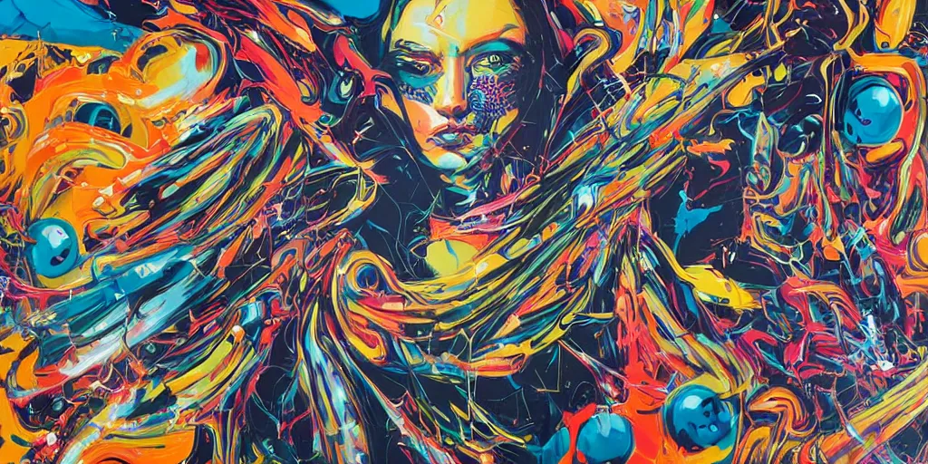 Prompt: Tristan Eaton's wallpaper, Fluid electricity, Nielly