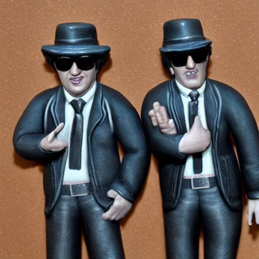 Image similar to a clay model of the blues brothers, highly detailed photo, hd