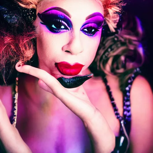 Image similar to realistic photoshoot of a nightlife personality in a club color film photography, portrait of a beautiful drag queen, photo in style of tyler mitchell 3 5 mm zeiss lens sharp