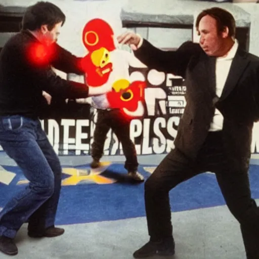 Image similar to Alex Jones fighting pac-man