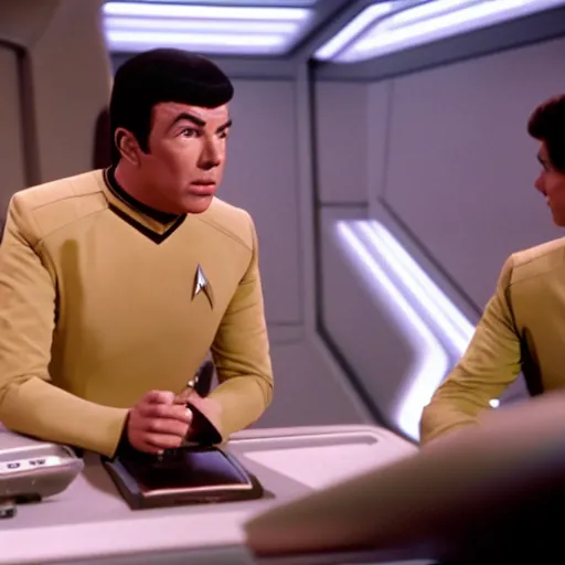 Image similar to Color film still of Seth MacFarlane on tv show star trek the next generation 1987, photorealistic,8k, XF IQ4, 150MP, 50mm, F1.4, ISO 200, 1/160s, natural light