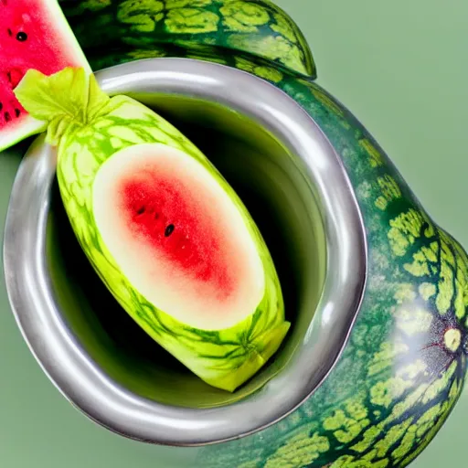 Image similar to a watermelon banana sitting in a bowel, product photography