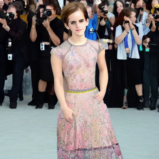 Prompt: a photo of emma watson but she's very small compared to others