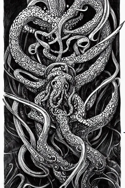 Prompt: cthulhu, black ink on paper, trending on artstation, beautiful, intricate, detailed