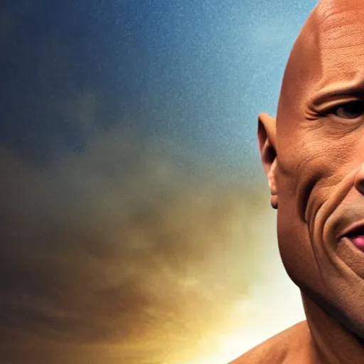 Image similar to dwayne the rock johnson but his head is replaced with an egg, dazzling lights, surreal, dramatic lighting, photorealistic, cinematic scene, super detailed, hyper realistic, bright lights