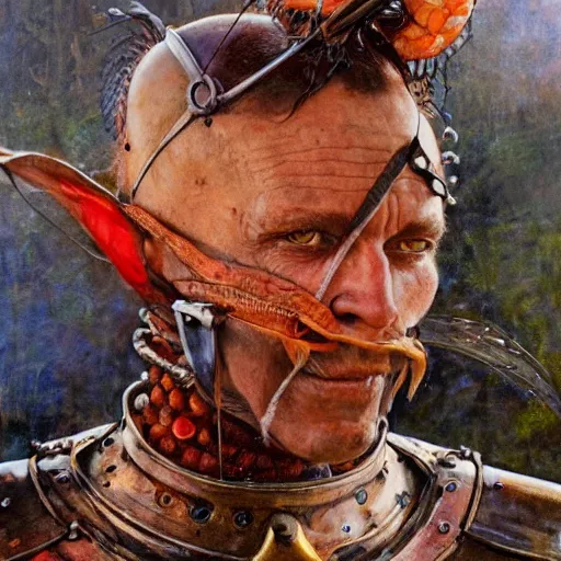 Image similar to shrimp as a fantasy knight, closeup portrait art by norman rockwell and donato giancola and greg rutkowski,