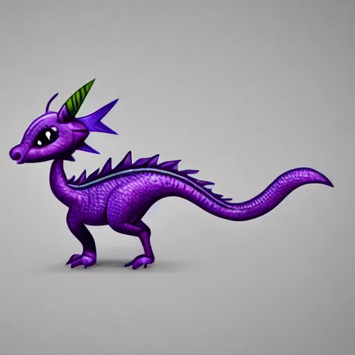 Image similar to very cute small purple dragon with well-designed head and four legs, 2d minimalism, minimum of color