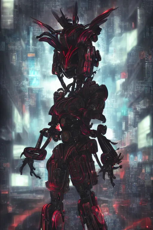 Prompt: akira from chinese mythology, hi - tech luciferian synthetic, gorgeous and huge head ornaments, dystopian, cyberpunk, mecha, cinematic dramatic light, ominous, intricate, studio, style depth of field lens flare leica zeiss detailed trending award winning on pixiv skeb