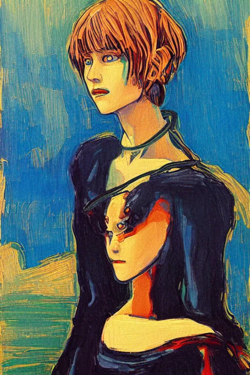 Image similar to portrait of rei ayanami from neon genesis evanglion in the style of the mona lisa painting