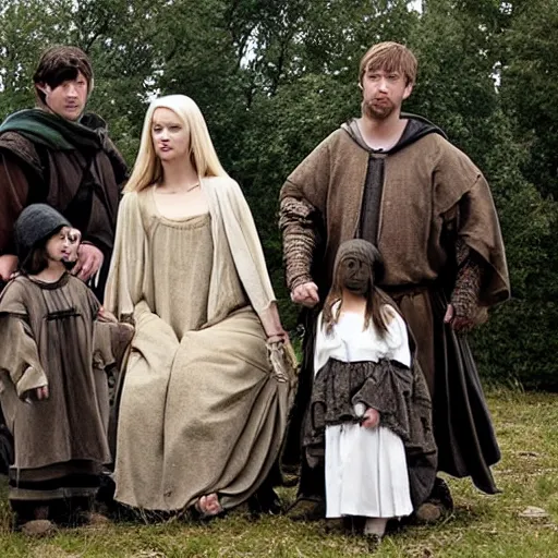 Prompt: scene from a 2 0 1 0 film set in medieval scandinavia showing a family portrait