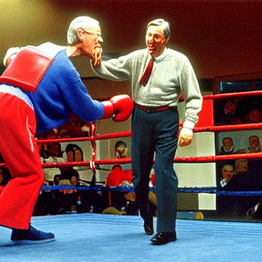 Prompt: mr.rogers in a boxing match against Daniel tiger