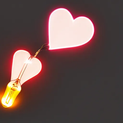 Image similar to an edison bulb glowing with a heart-shaped filament on a black background, minimalist, ephemeral, detailed, elegant, stock photo, Sony a7R, trending on artstation, desktop background