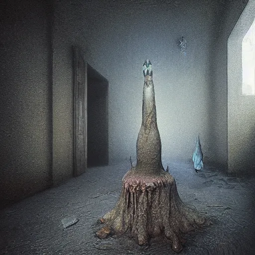 Image similar to scary creature in liminal space backrooms zdzislaw beksinski, cgsociety, unreal engine