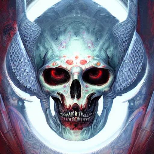 Prompt: digital _ painting _ of _ cizkin god of death mayan _ by _ filipe _ pagliuso _ and _ justin _ gerard _ symmetric _ fantasy _ highly _ detailed _ realistic _ intricate _ port glowing red eyes, space background