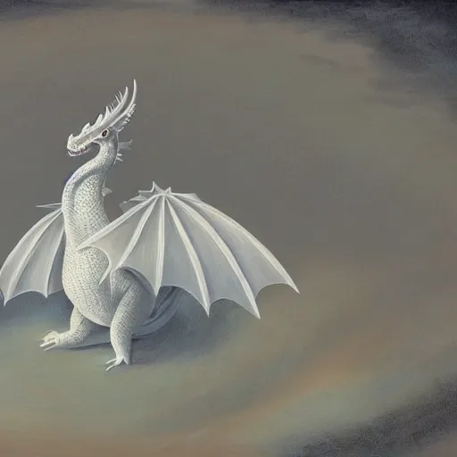 Prompt: a painting of a white eastern bubble dragon