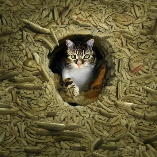 Prompt: there are no cats in this photo, hidden, camouflage, epic, 4K, 8K, highly detailed, surreal, photorealism, isms