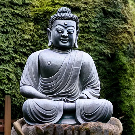 Prompt: dave'chizzy'chisnall in the form of a stone buddhist statue outside a temple