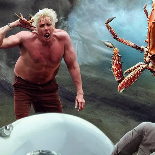 Image similar to stunning award winning hyperrealistic hdr 8 k highly detailed photo of garry busey fighting a giant humanoid crab