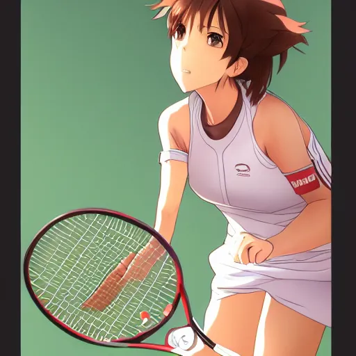 Prompt: anime style, female tennis player, red sport clothing, match point, brown short hair, hair down, symmetrical facial features, from arknights, hyper realistic, rule of thirds, extreme detail, 4 k drawing, safebooru, realistic lighting, by alphonse mucha, greg rutkowski, sharp focus, backlit
