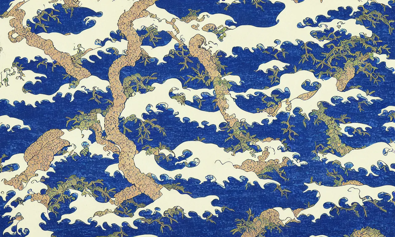 Image similar to hervey bay, painting by hokusai