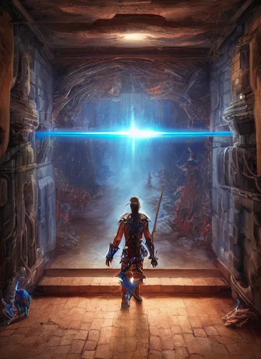 Prompt: An epic fantasy comic book style painting of a laser Shipibo textile doorway to eternity, unreal 5, DAZ, hyperrealistic, octane render, cosplay, RPG portrait, dynamic lighting