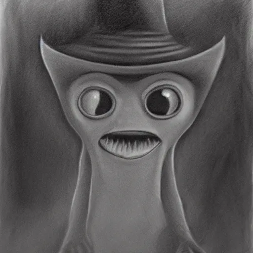 Image similar to horrifying charcoal drawing of the babadook