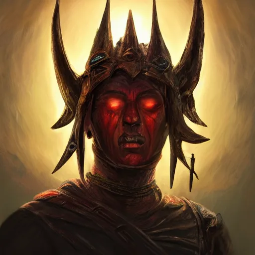 Prompt: Bright, colorful, realistic dark gritty individual elder scrolls morrowind Dagoth Ur, powerful Chimer lord head shot golden headdress backlighting, kodachrome, high contrast, highly detailed, sharp focus, digital painting, concept art, illustration, trending on artstation, comic book by Alex Ross cover art