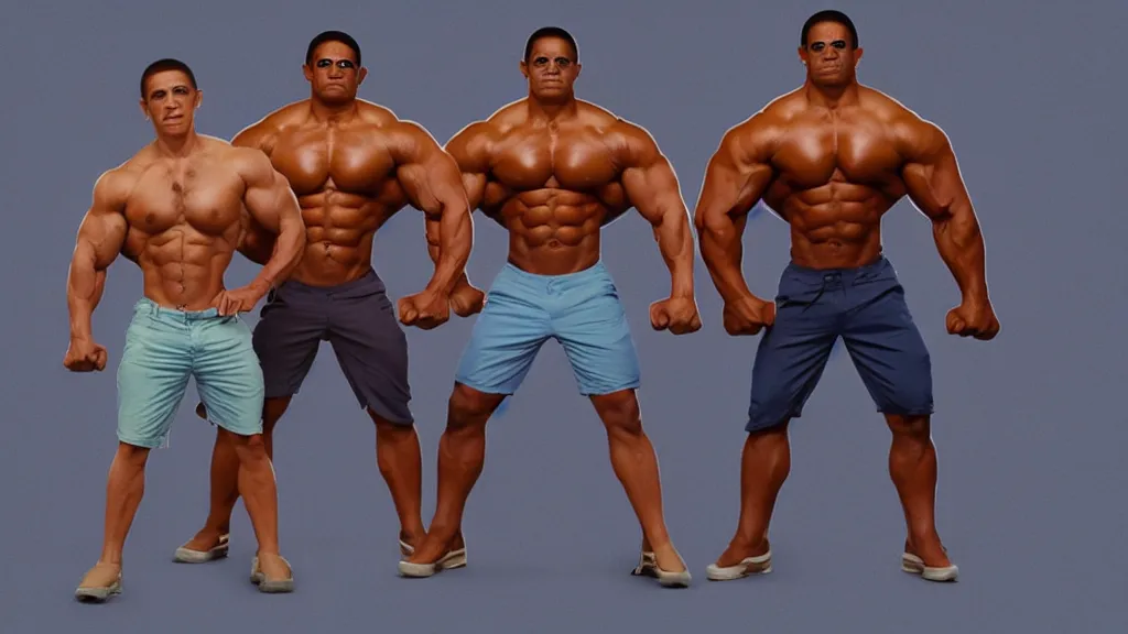 Image similar to Bodybuilder Obama Hulk Clones as the boy band Nsync by Beeple, 4K