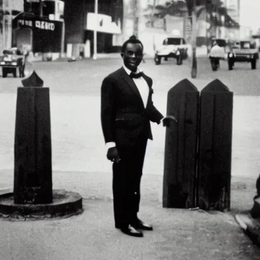 Image similar to vintage photo of a black man wearing a black suit in rio de janeiro