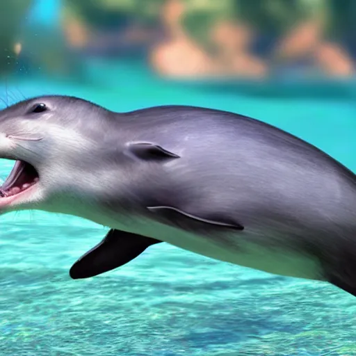 Prompt: a rat playing with dolphins ultra realistic