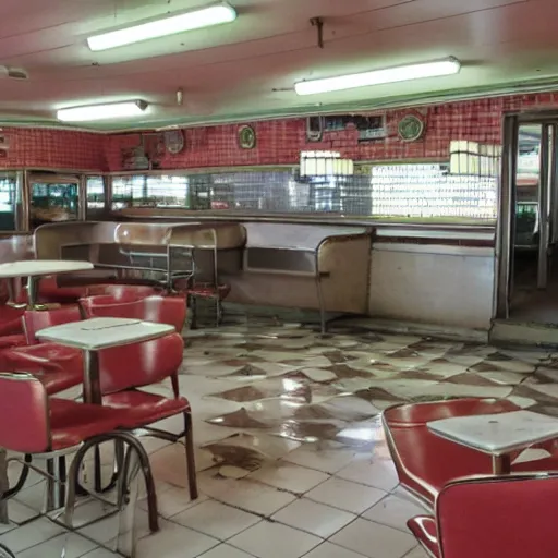 Prompt: an abandoned 1 9 5 0 s diner, pristine condition, kenopsia