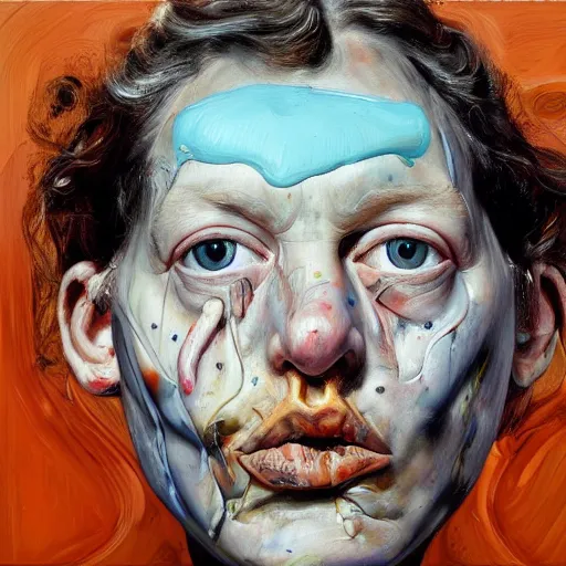 Image similar to high quality high detail painting by lucian freud and jenny saville, hd, hysteric face, turquoise