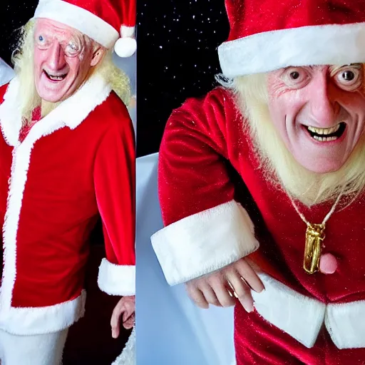 Image similar to jimmy savile in santa costume, detailed, super realistic, 8 k,