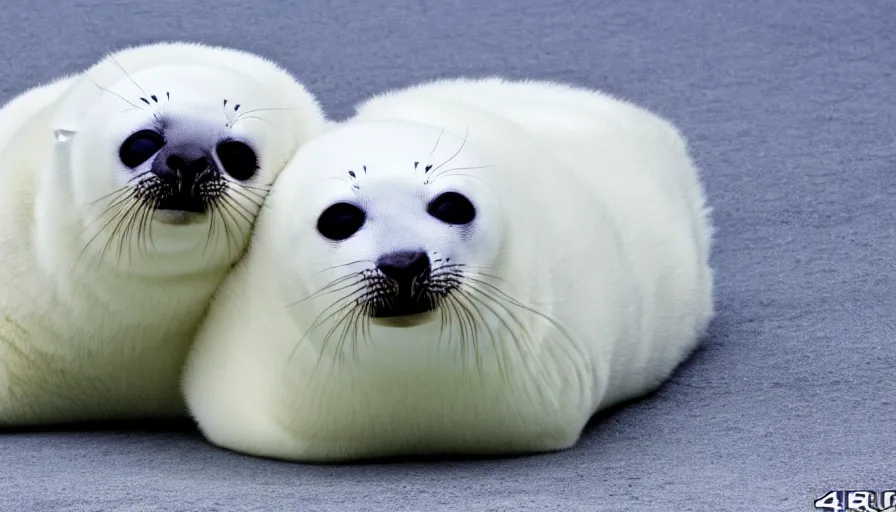 Image similar to cute furry white baby seals extreme maximalism, 4 k resolution
