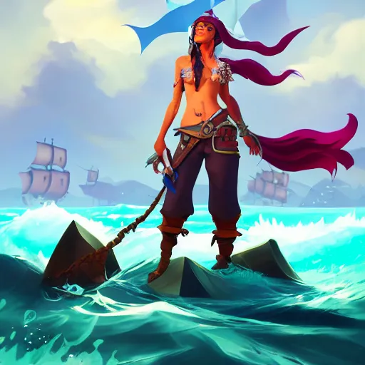 Image similar to jack the pirate mermaid on sea of thieves game avatar hero, behance hd by jesper ejsing, by rhads, makoto shinkai and lois van baarle, ilya kuvshinov, rossdraws global illumination