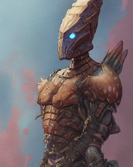 Image similar to a oil / watercolor painting full body character portrait of a humanoid dinosaur knight / mercenary in the style of moebius in the style of leonard boyarsky trending on artstation deviantart pinterest detailed photorealistic highlights and shadow hd 8 k post - processing high resolution