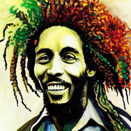 Image similar to highly detailed portrait of bob marley in the style of vincent van gogh