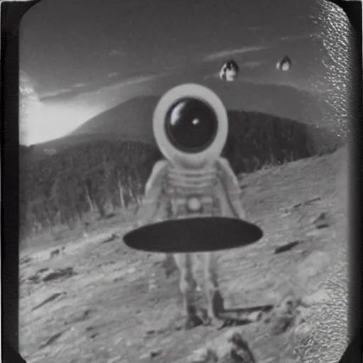 Image similar to polaroid photograph of aliens visiting earth, 1 9 5 0