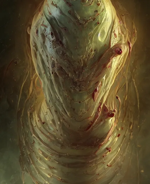 Image similar to portrait of a bloodied slime dripping geometric angular genderless insect alien monster, muscles, rippling, space warping and twisting, ultra realistic, concept art, intricate details, eerie, highly detailed, photorealistic, octane render, 8 k, unreal engine. art by artgerm and greg rutkowski and alphonse mucha