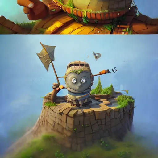 Image similar to little warrior 3D concept by Gediminas Pranckevicius, Game Art, Ultra wide angle, hyper detailed, Character Modeling, cartoon, cinematic, raytrace, concept art, Trend on Behance 3d Art, V-Ray, Maya, C4D