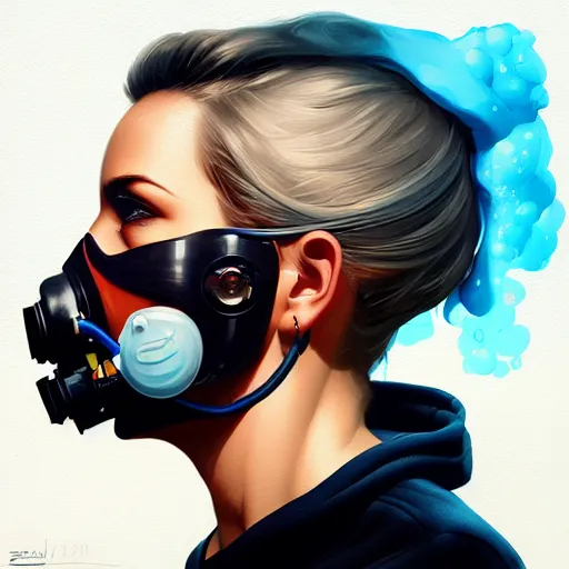 Image similar to a profile photo of an undercover agent with oxygen mask, side profile in underwater, highly detailed, digital painting, artstation, concept art, smooth, sharp focus, illustration by Sandra Chevrier