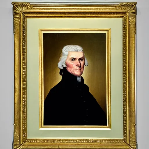 Prompt: a presidential portrait of thomas jefferson, where he's shirtless and very muscular.