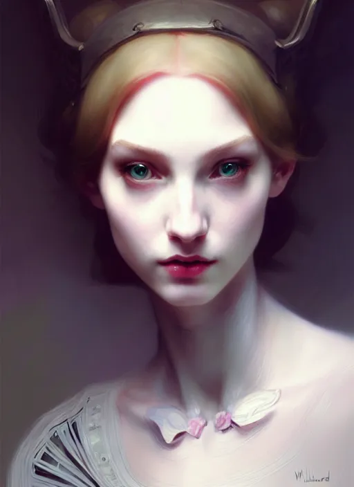 Image similar to character concept portrait of Alice in Wonderland, pale skin, intricate, elegant, digital painting, concept art, smooth, sharp focus, illustration, from Metal Gear, by Ruan Jia and Mandy Jurgens and William-Adolphe Bouguereau, Artgerm