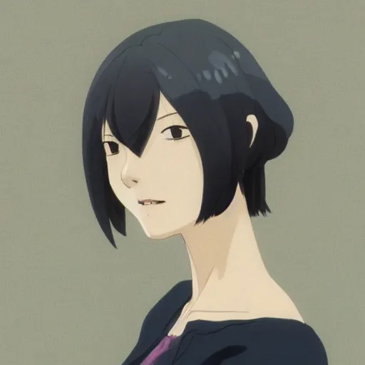Prompt: A portrait of a woman with japanese cut hair, by Dice Tsutsumi, Makoto Shinkai,