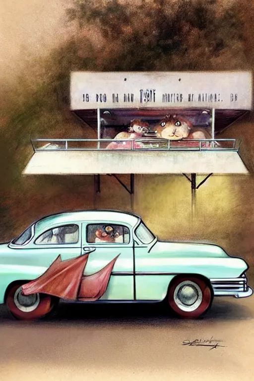 Prompt: (((((1950s drive in restaurant . muted colors.))))) by Jean-Baptiste Monge !!!!!!!!!!!!!!!!!!!!!!!!!!!