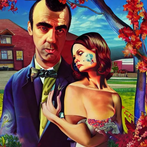 Prompt: surrealism painting of love by gta 5