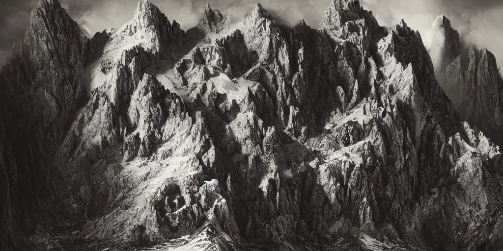 Image similar to photography of a mountain getting destroyed by roots, dolomites, alpine, detailed intricate insanely detailed octane render, 8k artistic 1920s photography, photorealistic, chiaroscuro, hd, by David Cronenberg, Raphael, Caravaggio