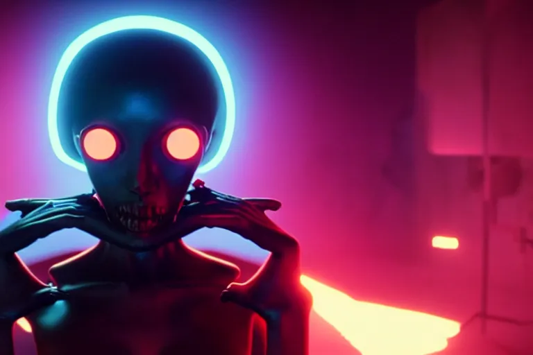 Image similar to vfx film, love death and robots, flat color profile low - key lighting award winning photography arri alexa cinematography, hyper real photorealistic cinematic, atmospheric cool colorgrade