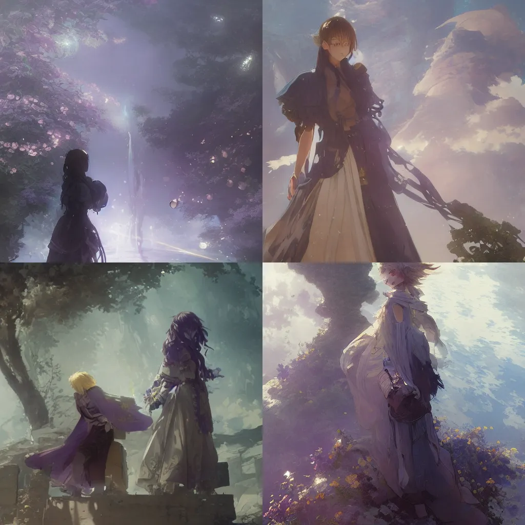 Image similar to female violet evergarden anime, intricate, sharp focus, illustration, highly detailed, digital painting, concept art, matte, art by ruan jia and wlop and greg rutkowski, masterpiece